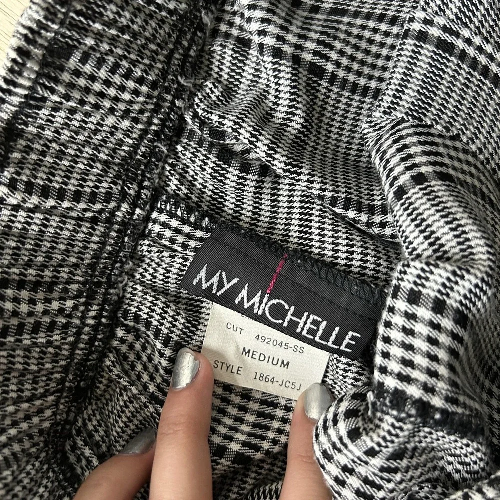 Vintage My Michelle Paperbag Shorts Womens M Black Houndstooth Twill Elastic